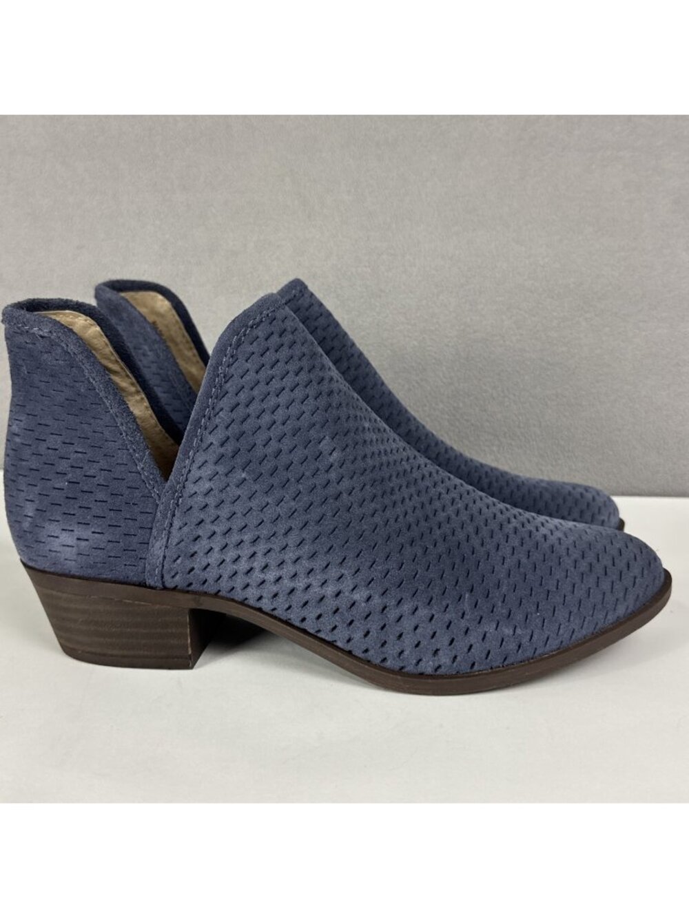 Lucky Brand Baley Blue Suede Ankle Boots Women's 10 wide NWOT booties leather